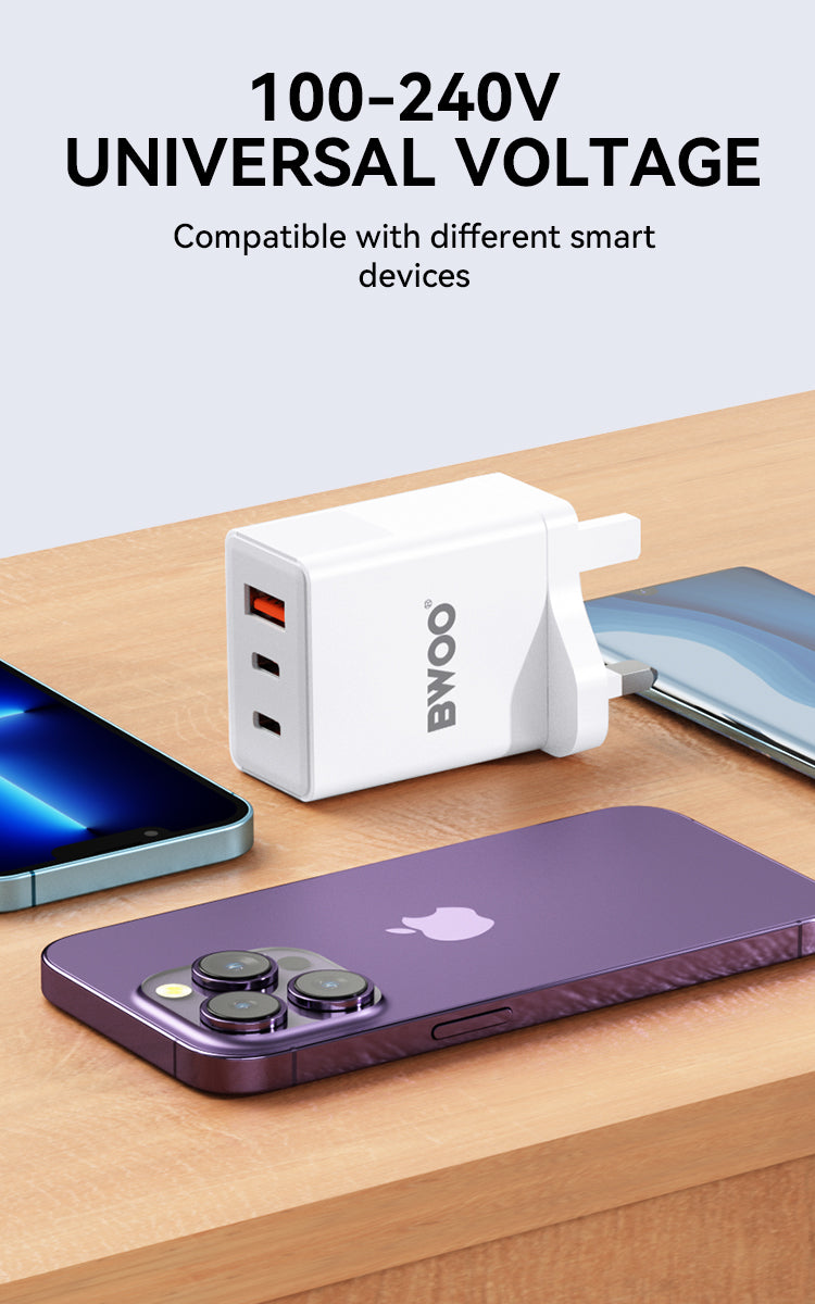 Bwoo fast Charger, 3 in 1 40W Fast Charger, Type C charger for Iphone, Samsung, Vivo, Honor, Huawei, Oppo Etc