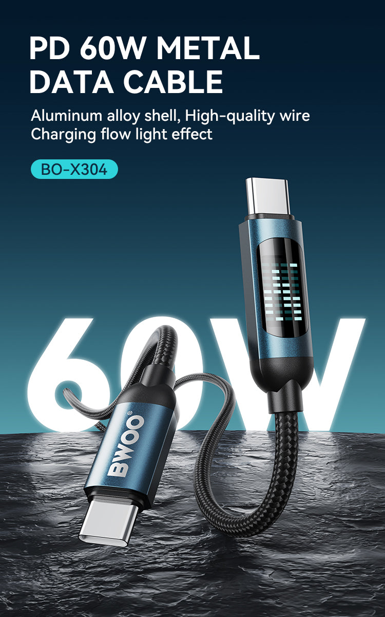 Bwoo Type Iphone Charging Cable And Data Cable Type-C to Lightning Charging Cable PD 27W 1M with LED display for Iphone 11,12,13,14 and Ipad