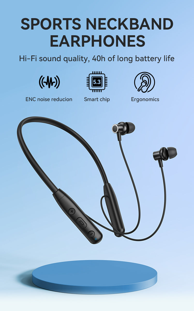 Bwoo In-ear Wireless Neckband Earbuds BT V5.3 for Gaming & Sports