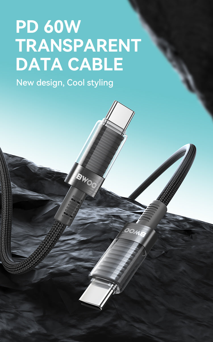 Bwoo Charging & Data Cable USB-C to USB-C cable PD 60W nylon braided 1M for Iphone, Ipad & Android