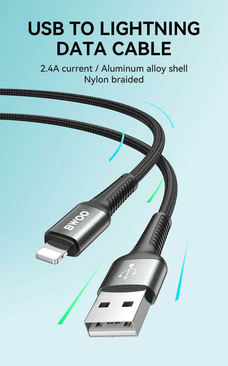 BWOO Aluminum Alloy Charger Cable Nylon Braided Cable 1M for Iphone, Ipad & Android Phones – USB A to Lightning