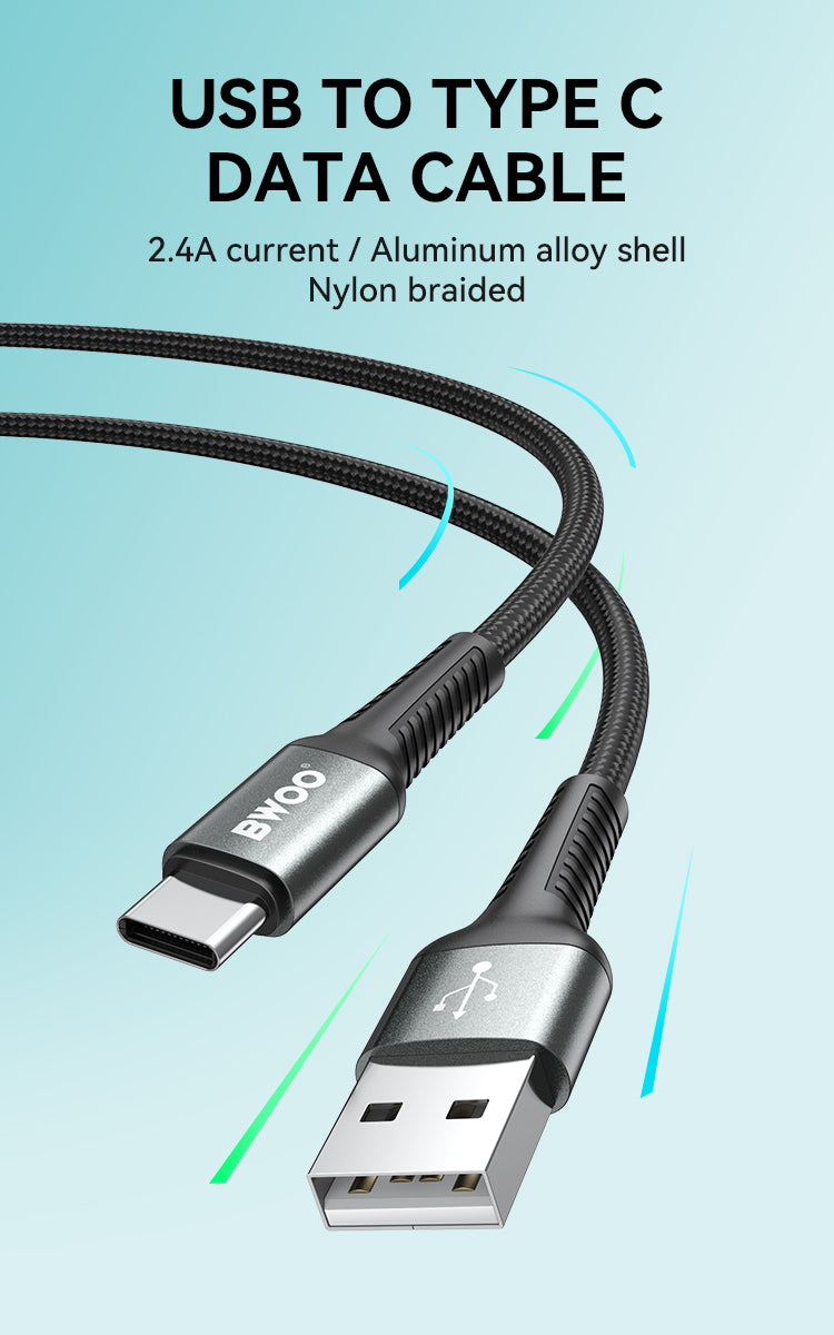BWOO Aluminum Alloy Charger Cable Nylon Braided Cable 1M for Iphone, Ipad & Android Phones – USB A to USB C