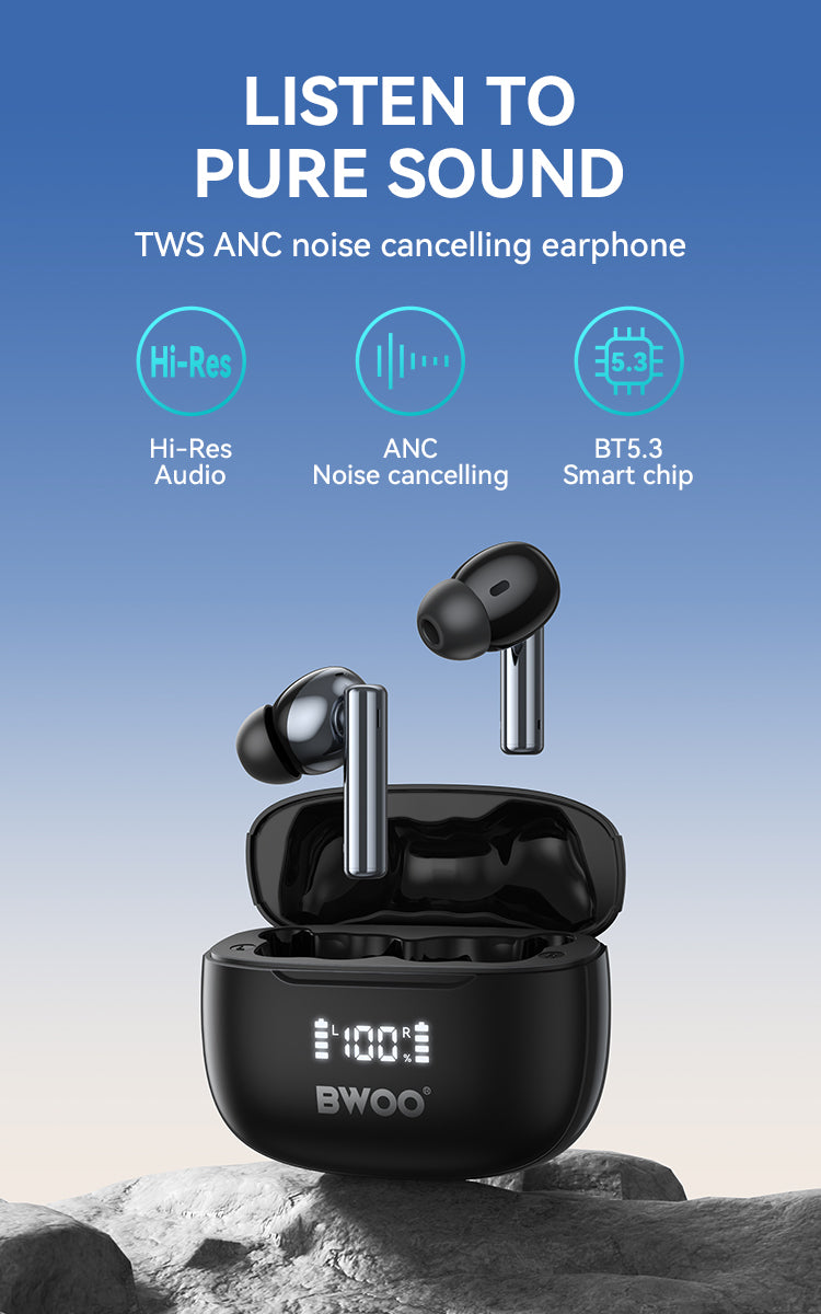 Bwoo in-ear Wireless Earbuds with Digital Display BT V5.3 for Gaming and HD Calls