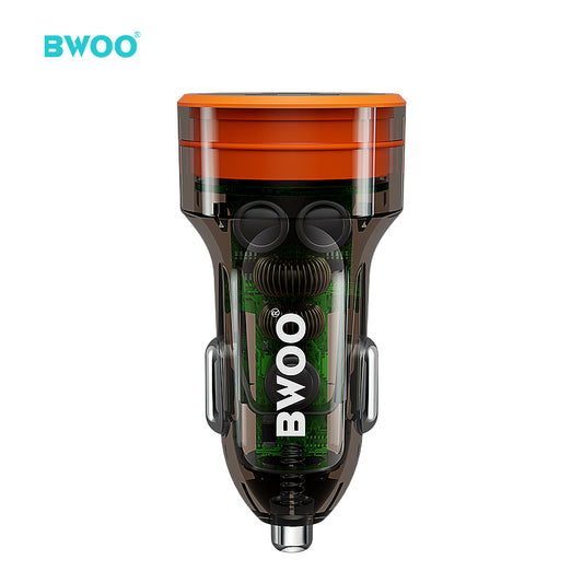 Bwoo Car Charger 38W USB-A+USB-C 2 in 1 Transparent Car Fast Charger for Iphone, Samsung, Vivo, Honor, One Plus Etc