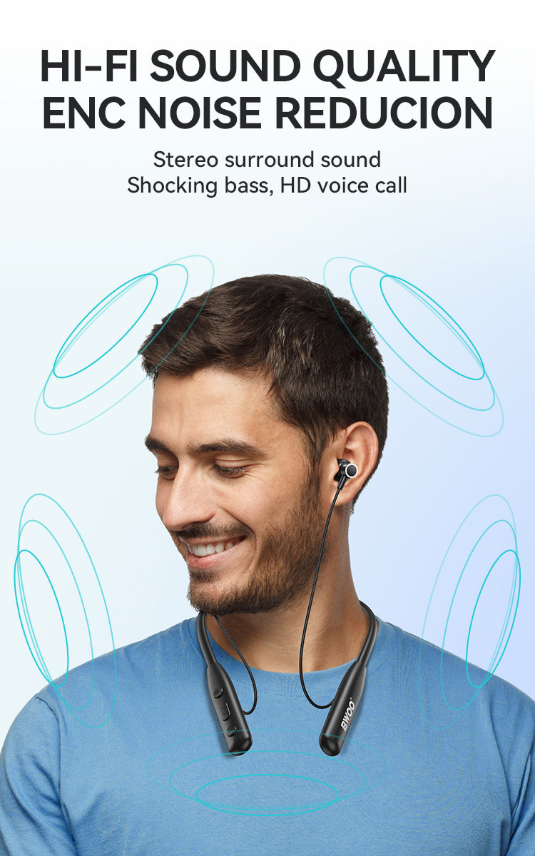 Bwoo In-ear Wireless Neckband Earbuds BT V5.3 for Gaming & Sports