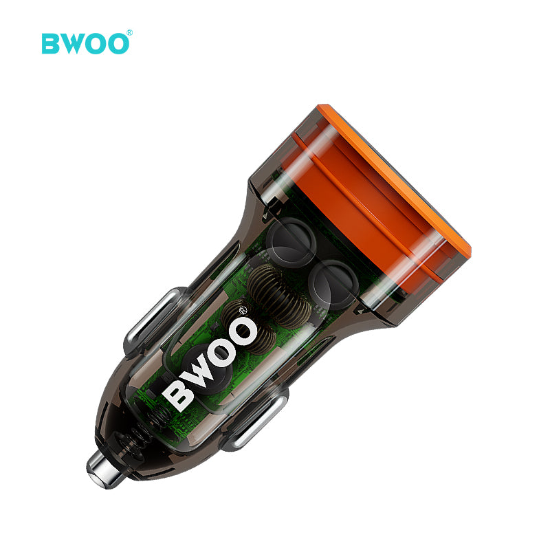 Bwoo Car Charger 38W USB-A+USB-C 2 in 1 Transparent Car Fast Charger for Iphone, Samsung, Vivo, Honor, One Plus Etc