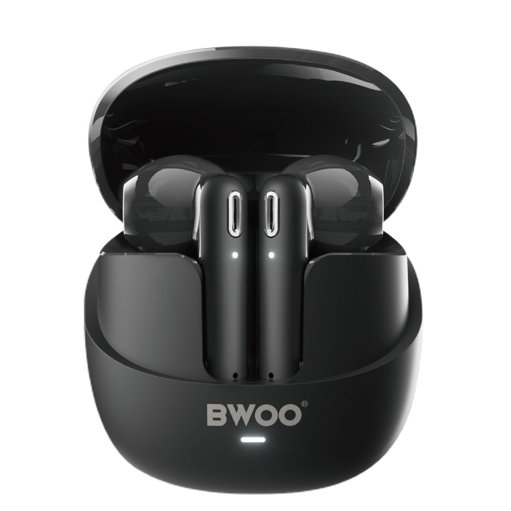 Bwoo True Wireless Headphones with ENC Half-in-ear Wireless Earbuds BT V5.3 for Gaming and Sports (Black)