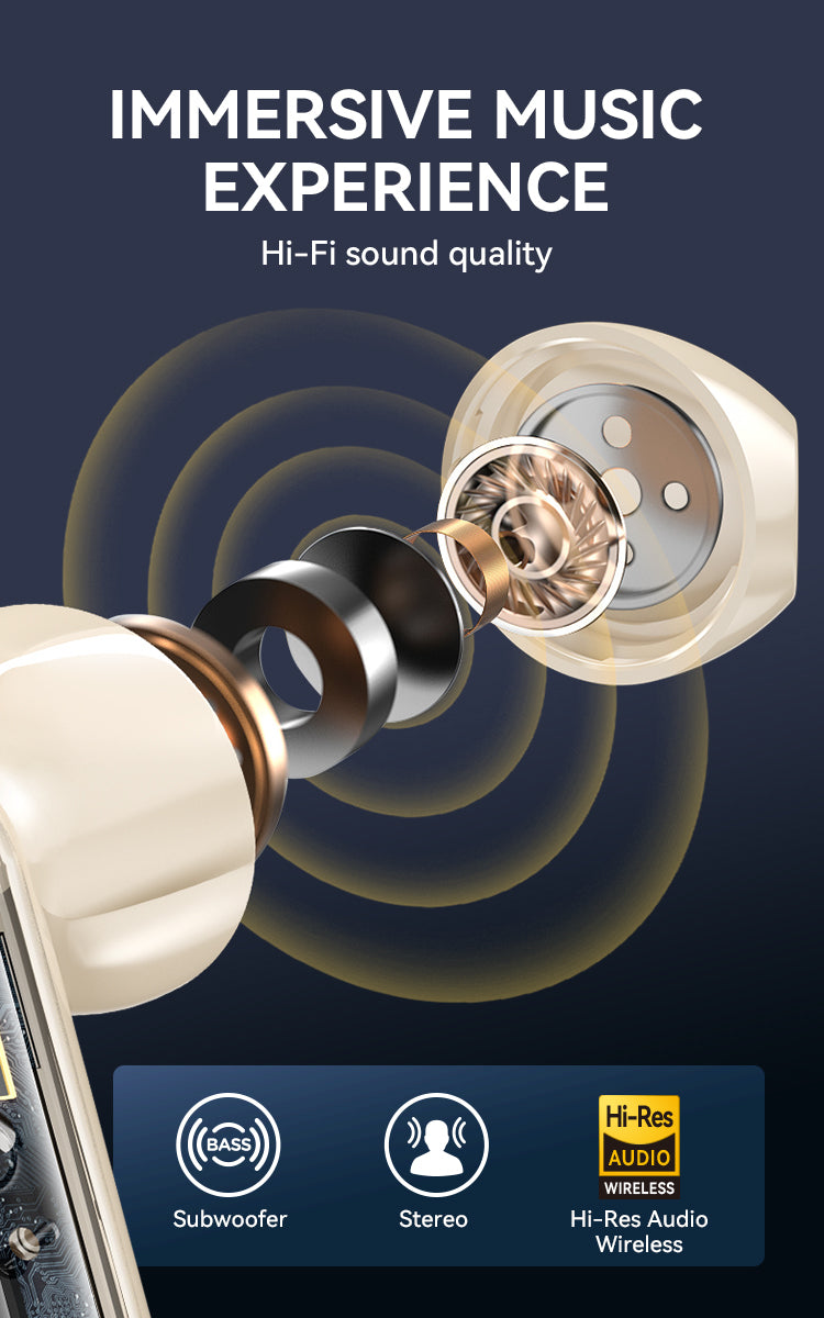 Bwoo True Wireless Headphones with ENC Half-in-ear Wireless Earbuds BT V5.3 for Gaming and Sports (Black)