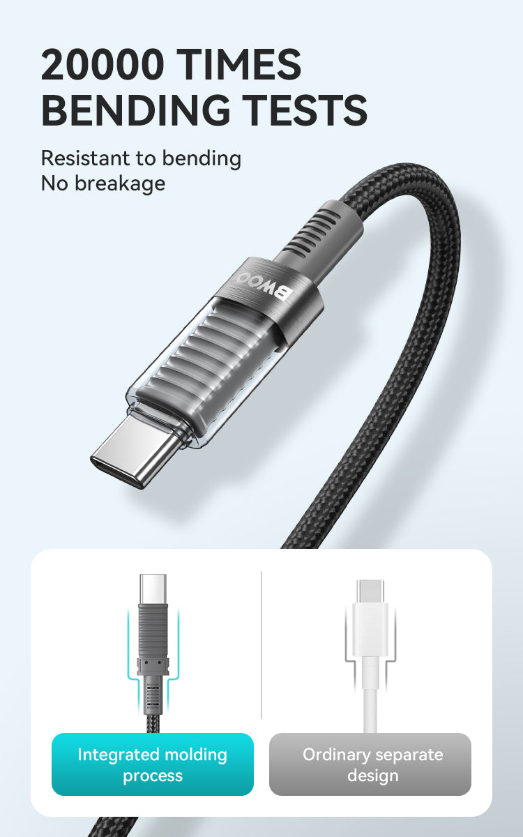 Bwoo Charging & Data Cable USB-C to USB-C cable PD 60W nylon braided 1M for Iphone, Ipad & Android