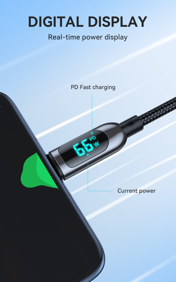Bwoo X275 100W Super Fast charging type C to type C data cable with Real time Digital Power Display, Nylon braided, Zinc-alloy shell, Automated power