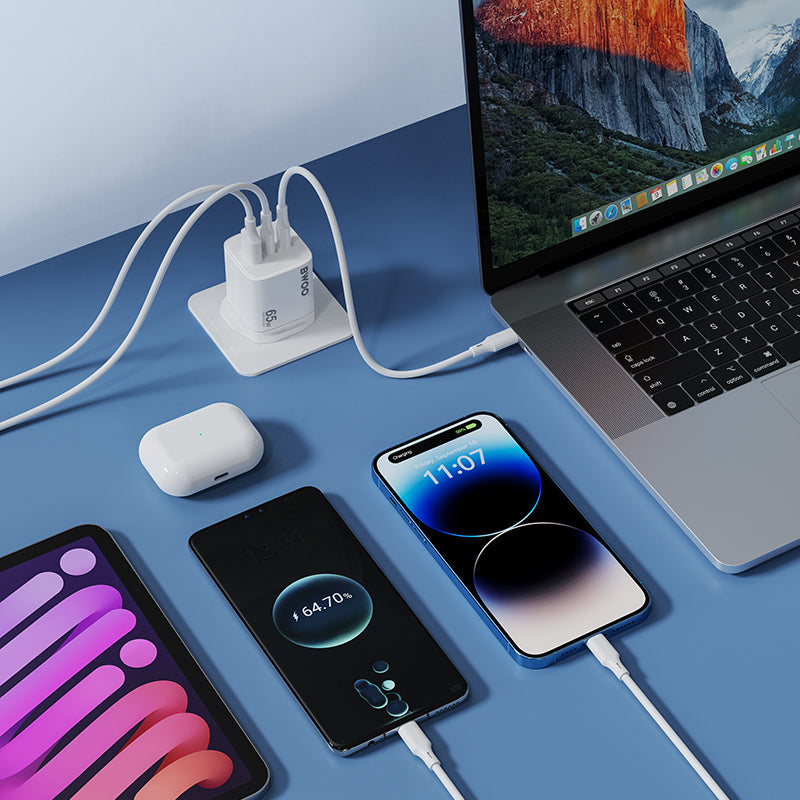 Bwoo Super fast Wall Charger, Fast Charger 65W Gan 3 in 1,Fast Charger for Iphone, Ipad, Iwatch, Samsung, Vivo, Oppo Etc
