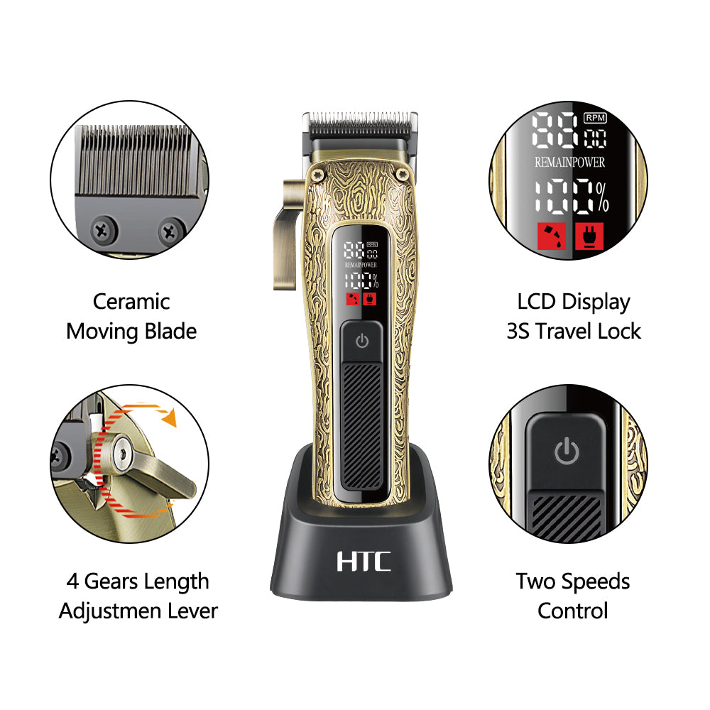 HTC AT-739 2500mAh Professional Hair Clipper with 2 Speed Control, with Cermaic Blade and LED Display