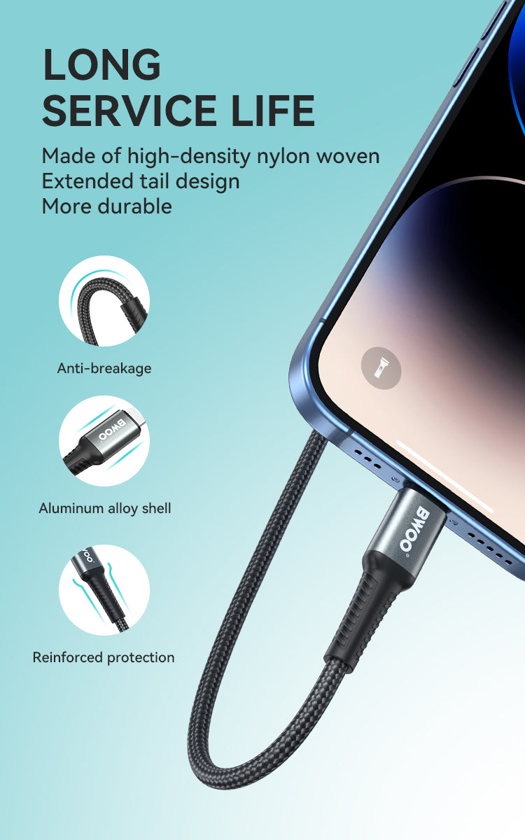 BWOO Aluminum Alloy Charger Cable Nylon Braided Cable 1M for Iphone, Ipad & Android Phones – USB A to Lightning