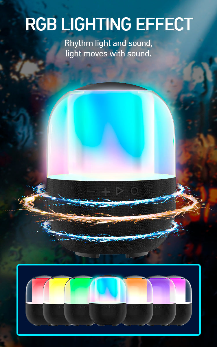 Bwoo IPX6 Waterproof Super Bass Portable Wireless Speaker, RGB Colorful Light Wireless Speaker