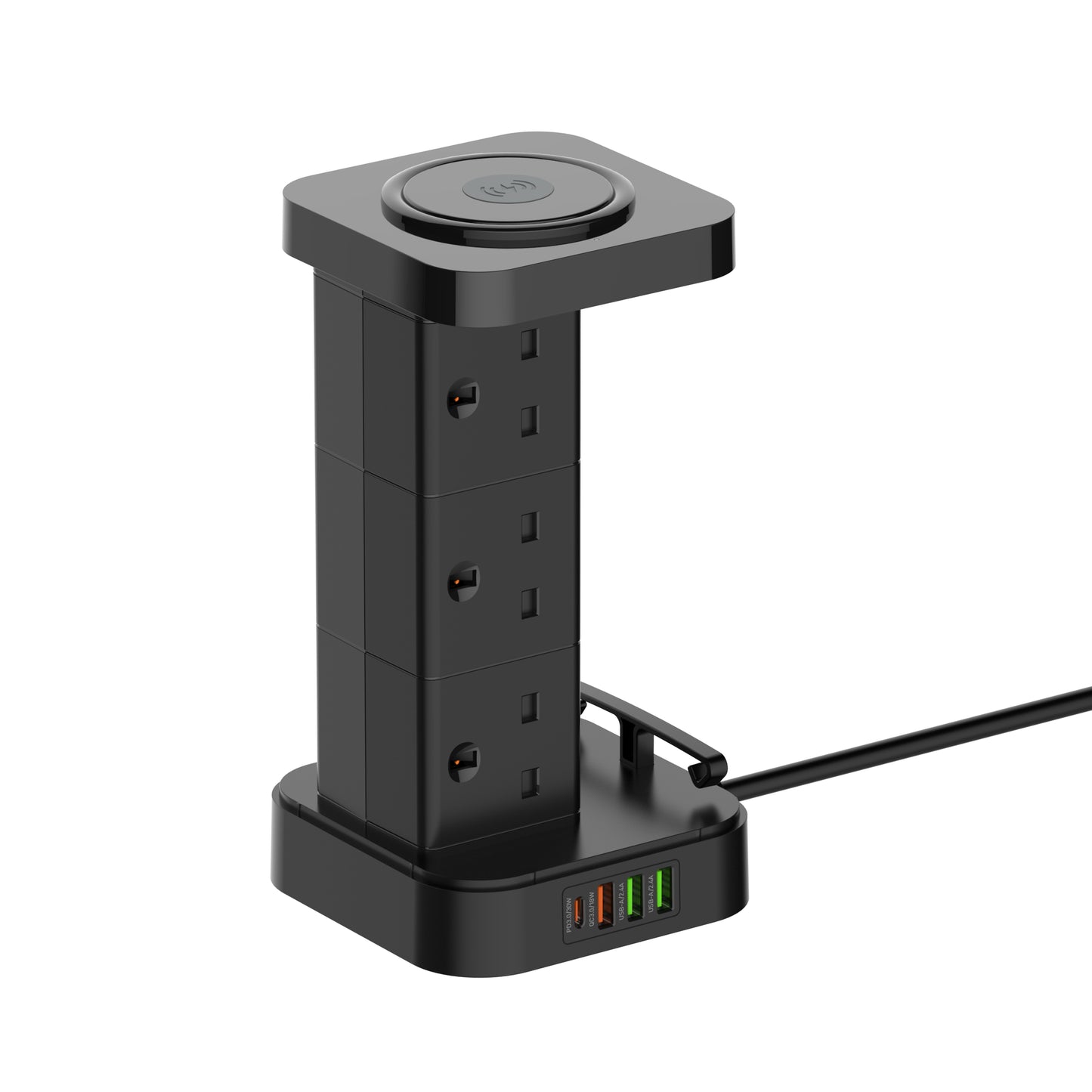 LDNIO 3-in-1 USB-C Power Extension Cord with 15W Wireless Charger and Cable Management Box, 5 Universal Outlets 20W USB-C PP, 2 USB-A QC3.0 18W 2M Cable
