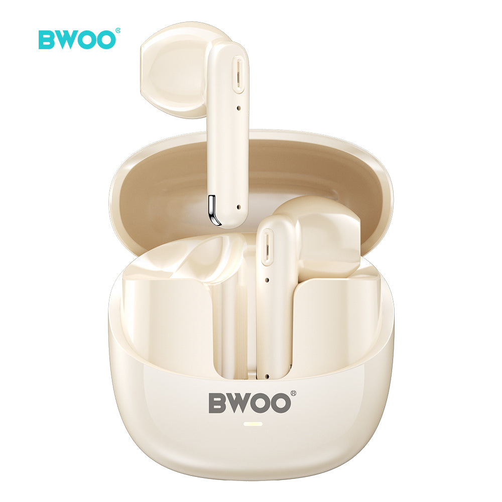 Bwoo True Wireless Headphones with ENC Half-in-ear Wireless Earbuds BT V5.3 for Gaming and Sports (Off-White)