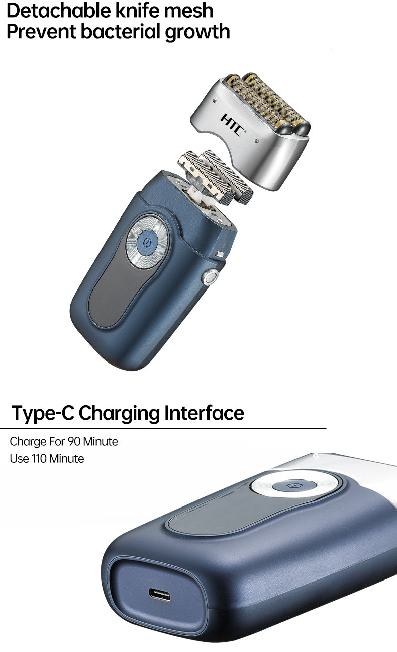 HTC GT-667 Men's Electric Shaver Razor High Carbon Steel Rechargeable Beard Trimmer Shaving Machine