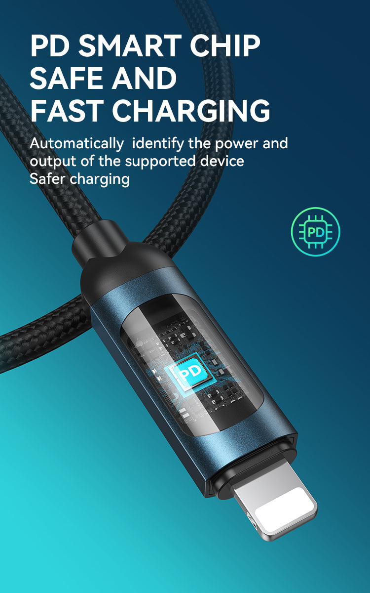 Bwoo Type Iphone Charging Cable And Data Cable Type-C to Lightning Charging Cable PD 27W 1M with LED display for Iphone 11,12,13,14 and Ipad