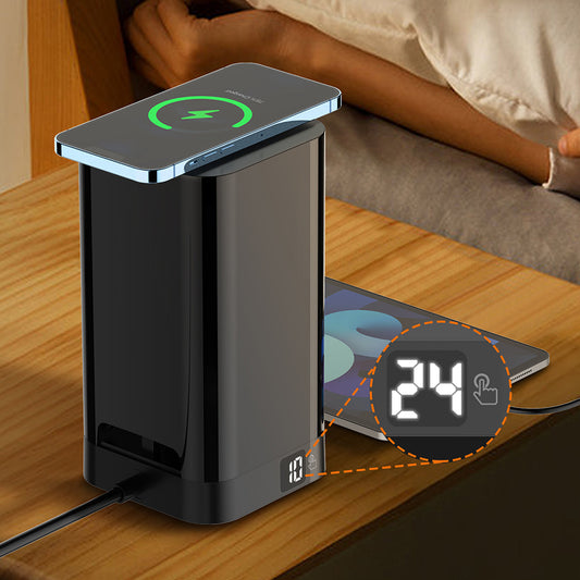 LDNIO 3-in-1 USB-C Power Extension Cord with 15W Wireless Charger and Cable Management Box, 5 Universal Outlets 20W USB-C PP, 2 USB-A QC3.0 18W 2M Cable