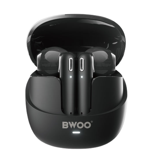 Bwoo True Wireless Headphones with ENC Half-in-ear Wireless Earbuds BT V5.3 for Gaming and Sports (Black)