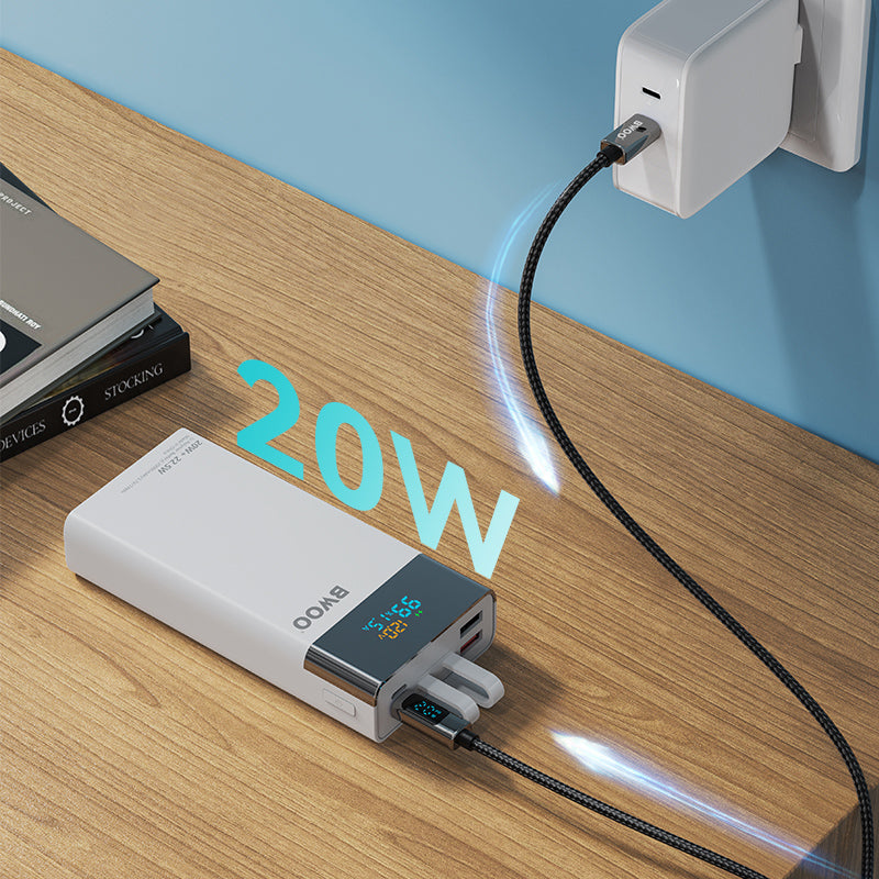 Bwoo Super Ultra Fast Power Bank, 20000mAh 22.5W Fast Charge Power Bank with built-in Cables, Fast Charging Power Bank for Samsung, Iphone, Samsung, Vivo, Honor, One Plus Etc