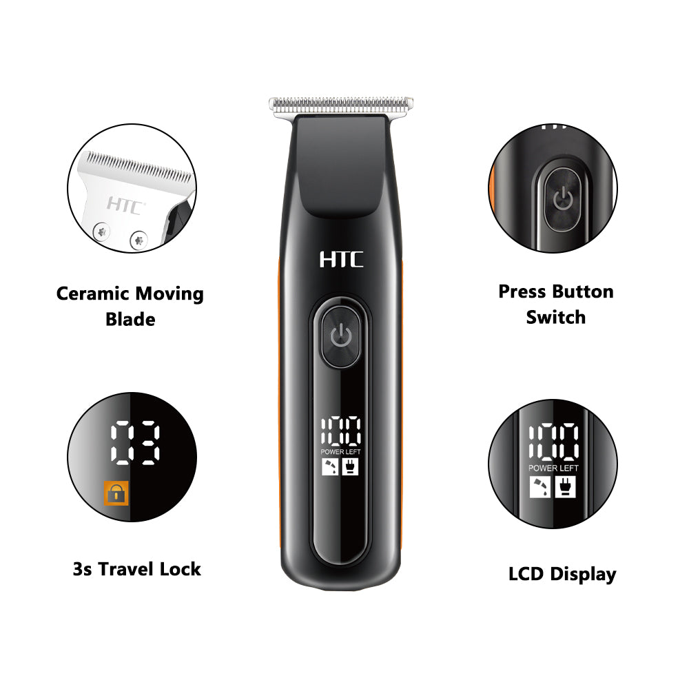 HTC AT-508 Rechargeable Hair Trimmer & Clipper Digital Display 3-Second Travel Lock Shaving Cutting for Home Use & Beard