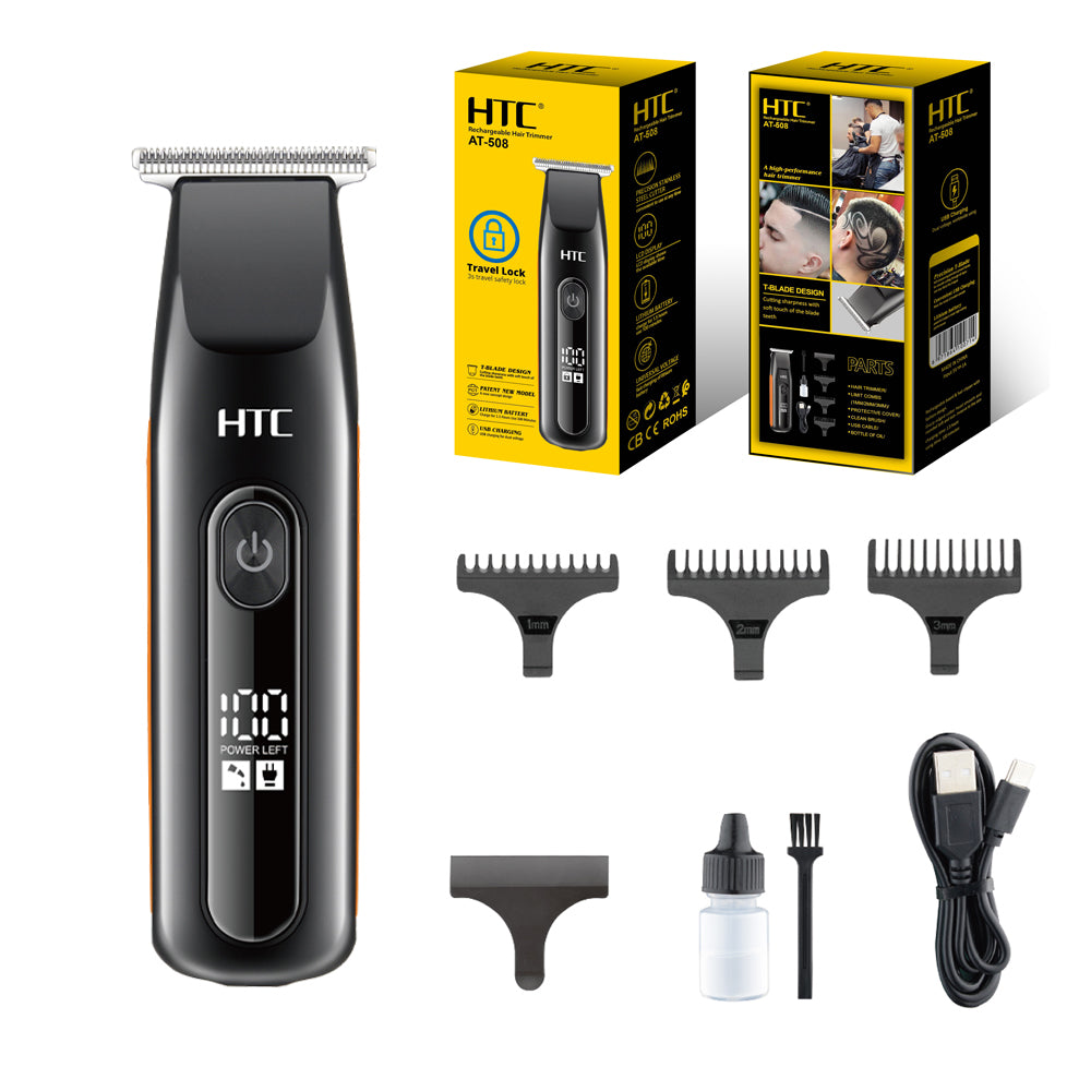 HTC AT-508 Rechargeable Hair Trimmer & Clipper Digital Display 3-Second Travel Lock Shaving Cutting for Home Use & Beard