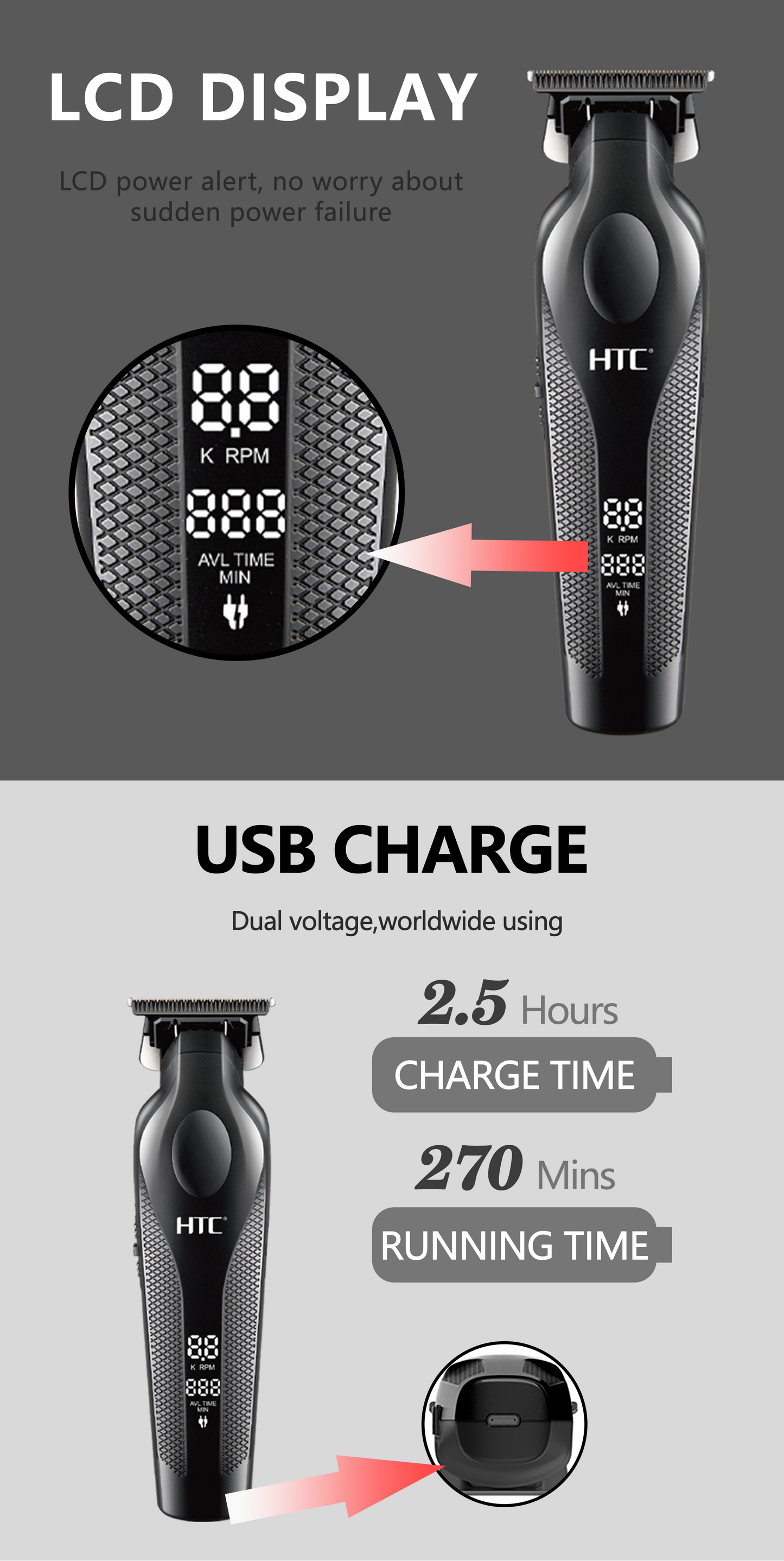 HTC AT-576 Cordless Hair Clipper with powerful motor and Zero Cutting blades