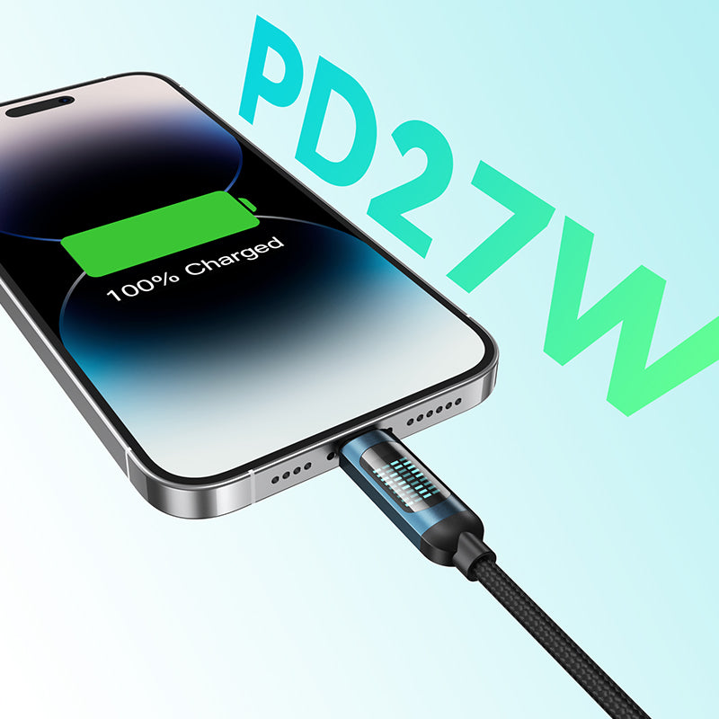 Bwoo Type Iphone Charging Cable And Data Cable Type-C to Lightning Charging Cable PD 27W 1M with LED display for Iphone 11,12,13,14 and Ipad