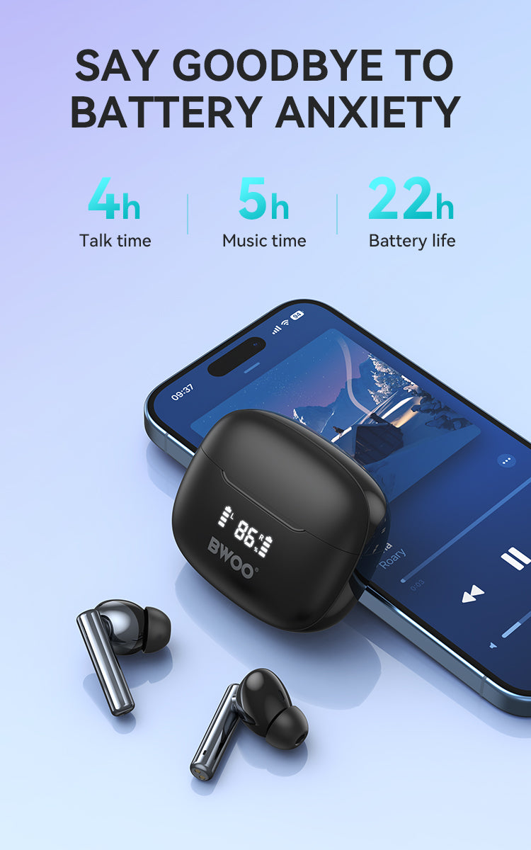 Bwoo in-ear Wireless Earbuds with Digital Display BT V5.3 for Gaming and HD Calls