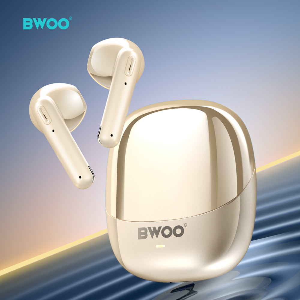 Bwoo True Wireless Headphones with ENC Half-in-ear Wireless Earbuds BT V5.3 for Gaming and Sports (Off-White)