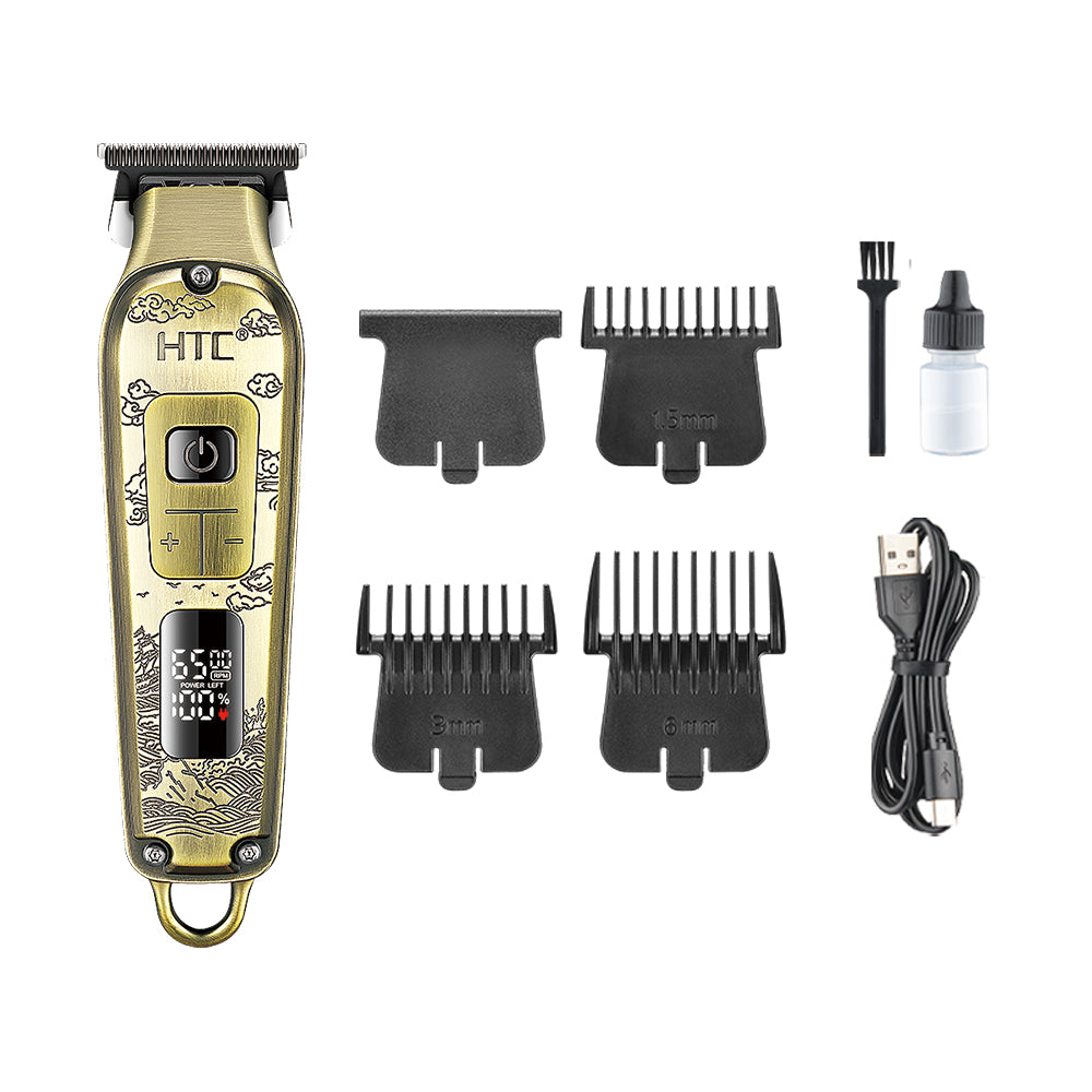 HTC AT-732 Fully Metal Aluminum Body Hair Clipper for Barber Use & Professional Use, Hair Trimmer with Powder Metallurgy Blade with LED Display