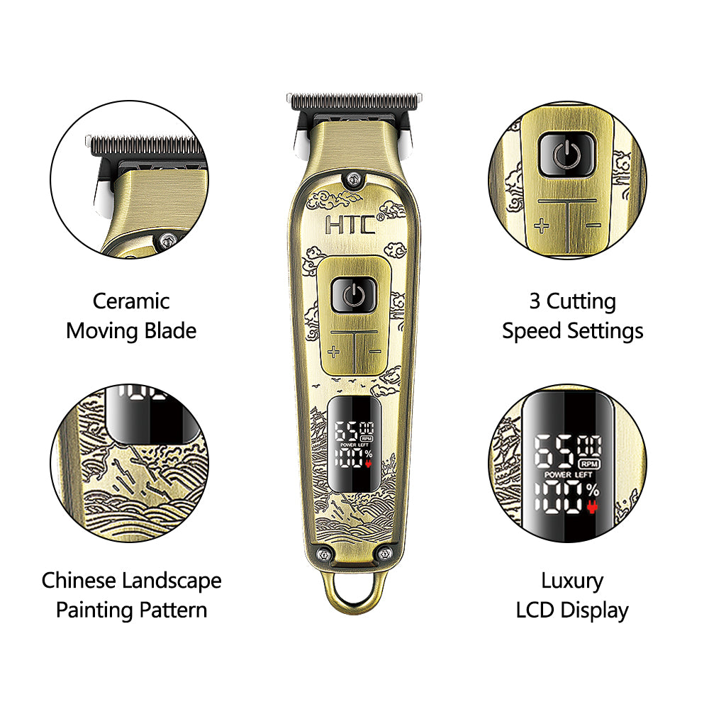 HTC AT-732 Fully Metal Aluminum Body Hair Clipper for Barber Use & Professional Use, Hair Trimmer with Powder Metallurgy Blade with LED Display