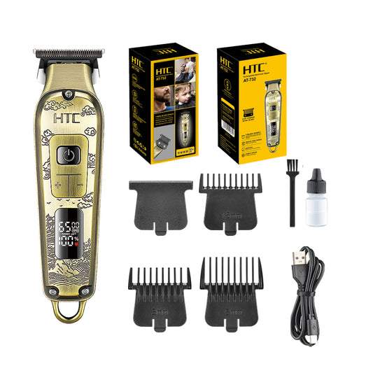 HTC AT-732 Fully Metal Aluminum Body Hair Clipper for Barber Use & Professional Use, Hair Trimmer with Powder Metallurgy Blade with LED Display