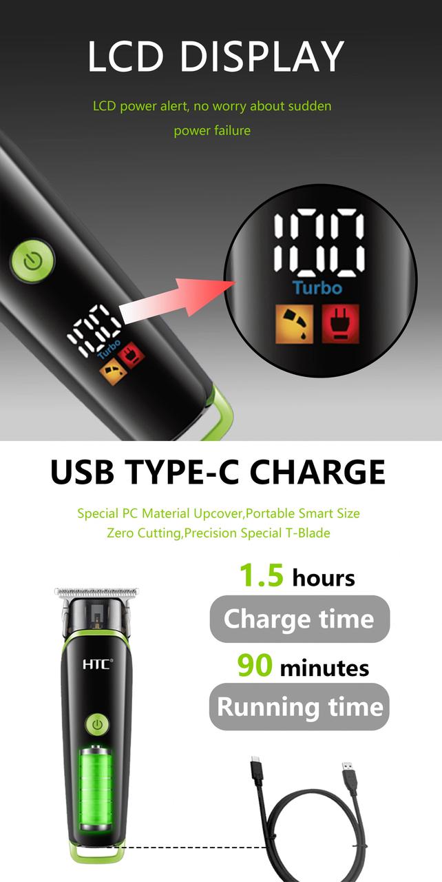 HTC AT-569 LCD Display Magnetic Cap Lithium Battery Rechargeable Hair Clipper